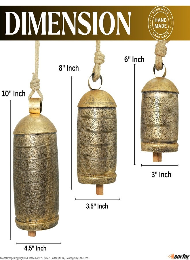 Carfar Shabby Chic Set of 3 Flora Etching Style Harmony Bells Handmade Metal Christmas Hanging Cow Bells 10",8",6", Large - Image 2